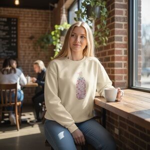Cream Sweatshirt with Floral Coke can